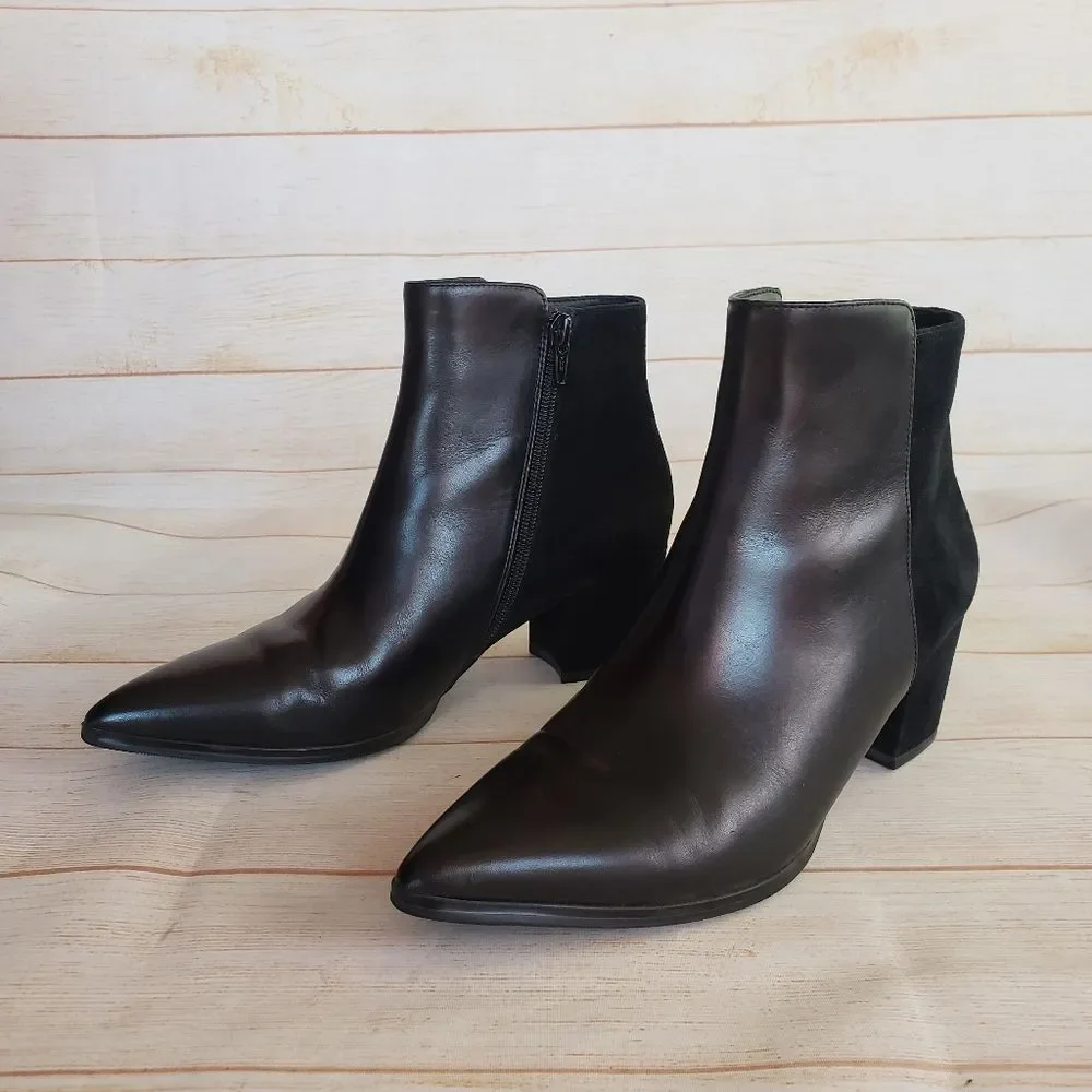 Vaneli Nappa Leather Suede Black Ankle Boots Booties Pointy Toe Black Size 8M